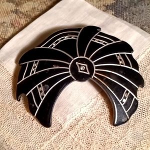 Antique CLEAR Rhinestone   ART DECO Bakelite Hair BARRETTE